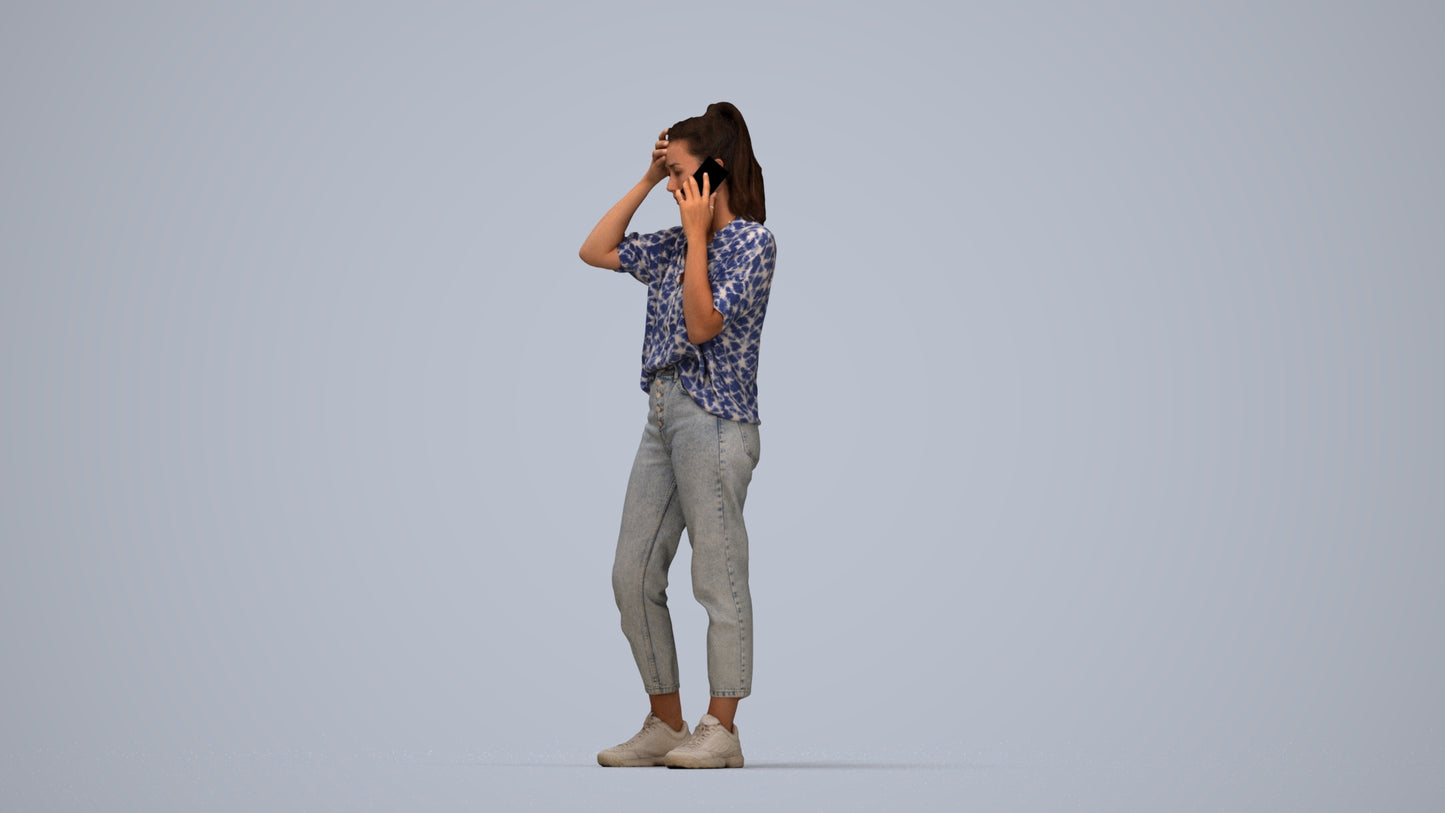 3D scanned woman standing casual, photorealistic archviz people for Enscape and SketchUp, top-down view render