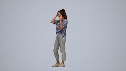 3D scanned woman standing casual, photorealistic archviz people for Enscape and SketchUp, top-down view render