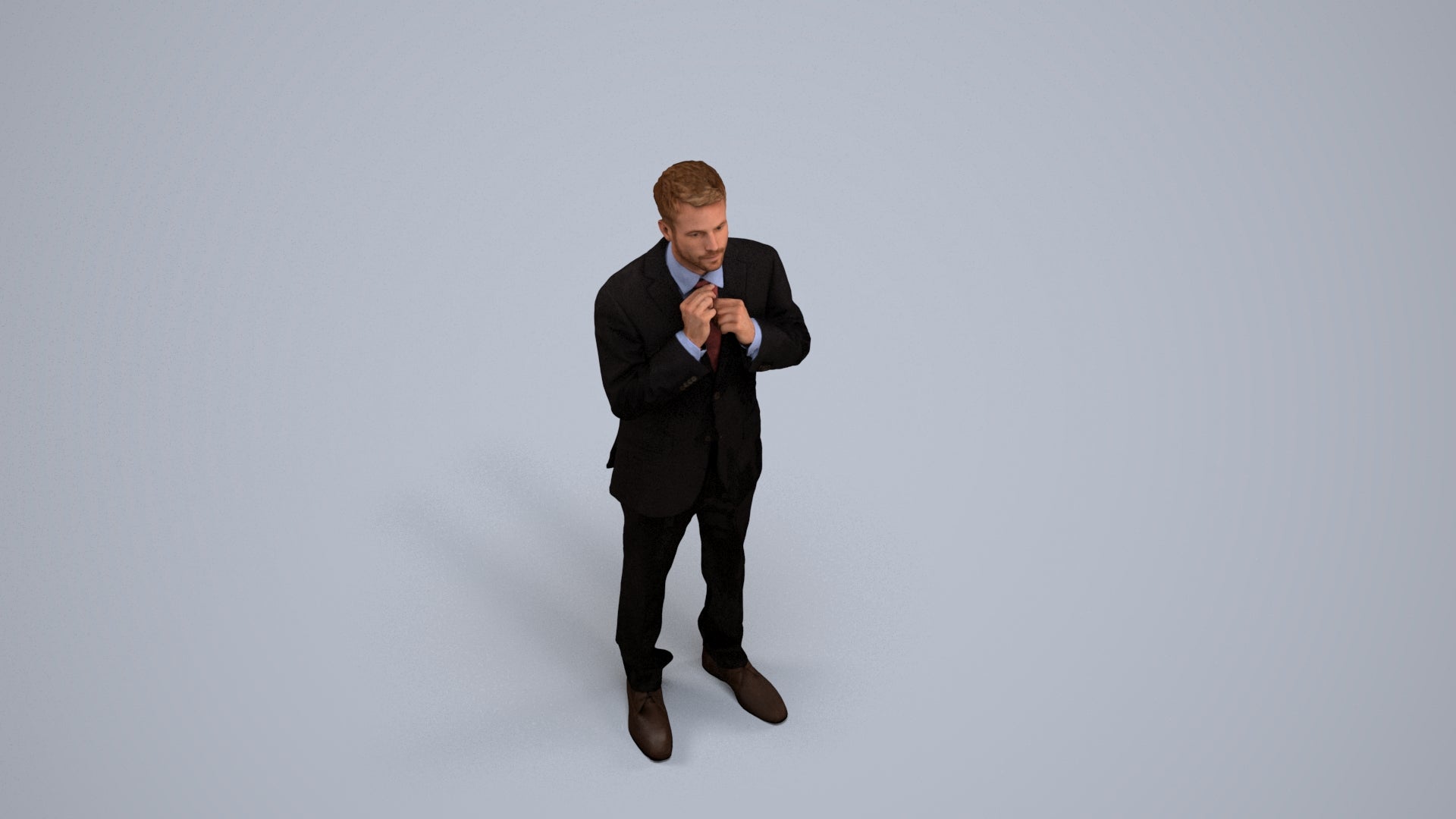 3D human model man business, photogrammetry scanned person for archviz, back view render