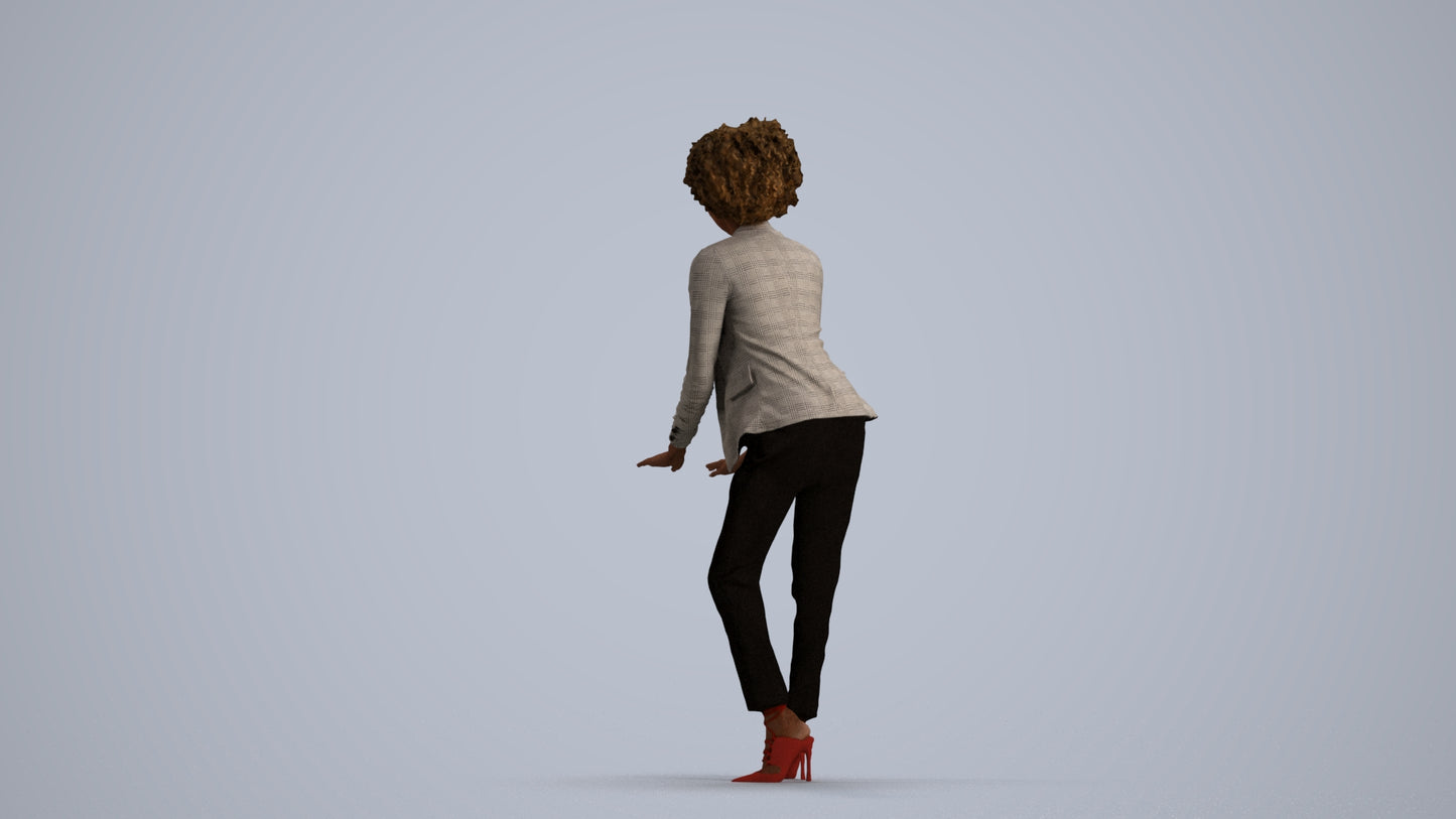 realistic 3D human woman business standing, archviz people FBX OBJ for Blender, front view render
