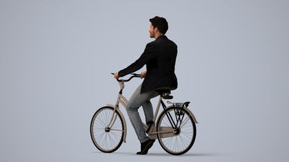 realistic 3D man casual cycling, scanned archviz people for Blender and 3ds Max, three-quarter view render