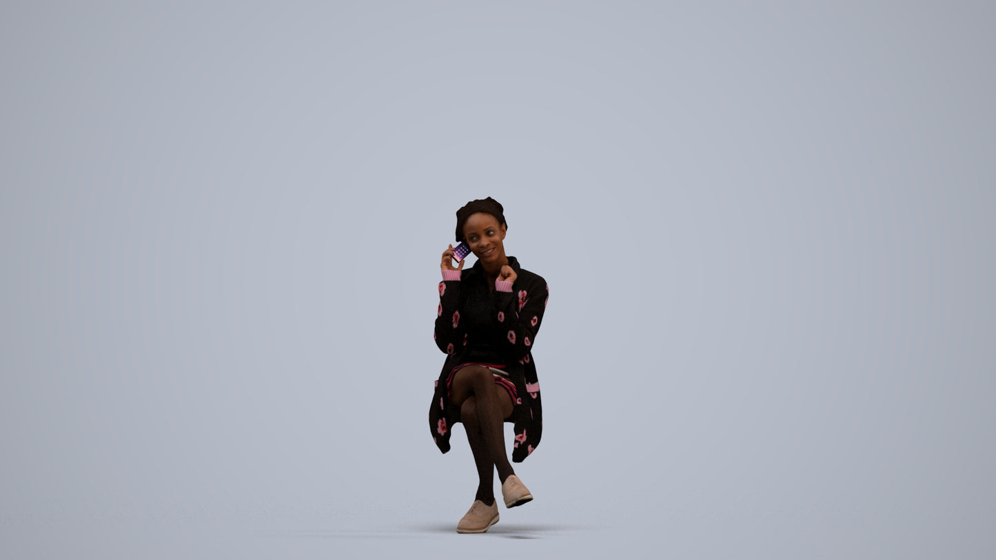 realistic 3D human woman casual sitting, archviz people FBX OBJ for Blender, standing pose render
