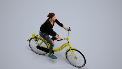 realistic 3D human woman casual cycling, archviz people FBX OBJ for Blender, back view render