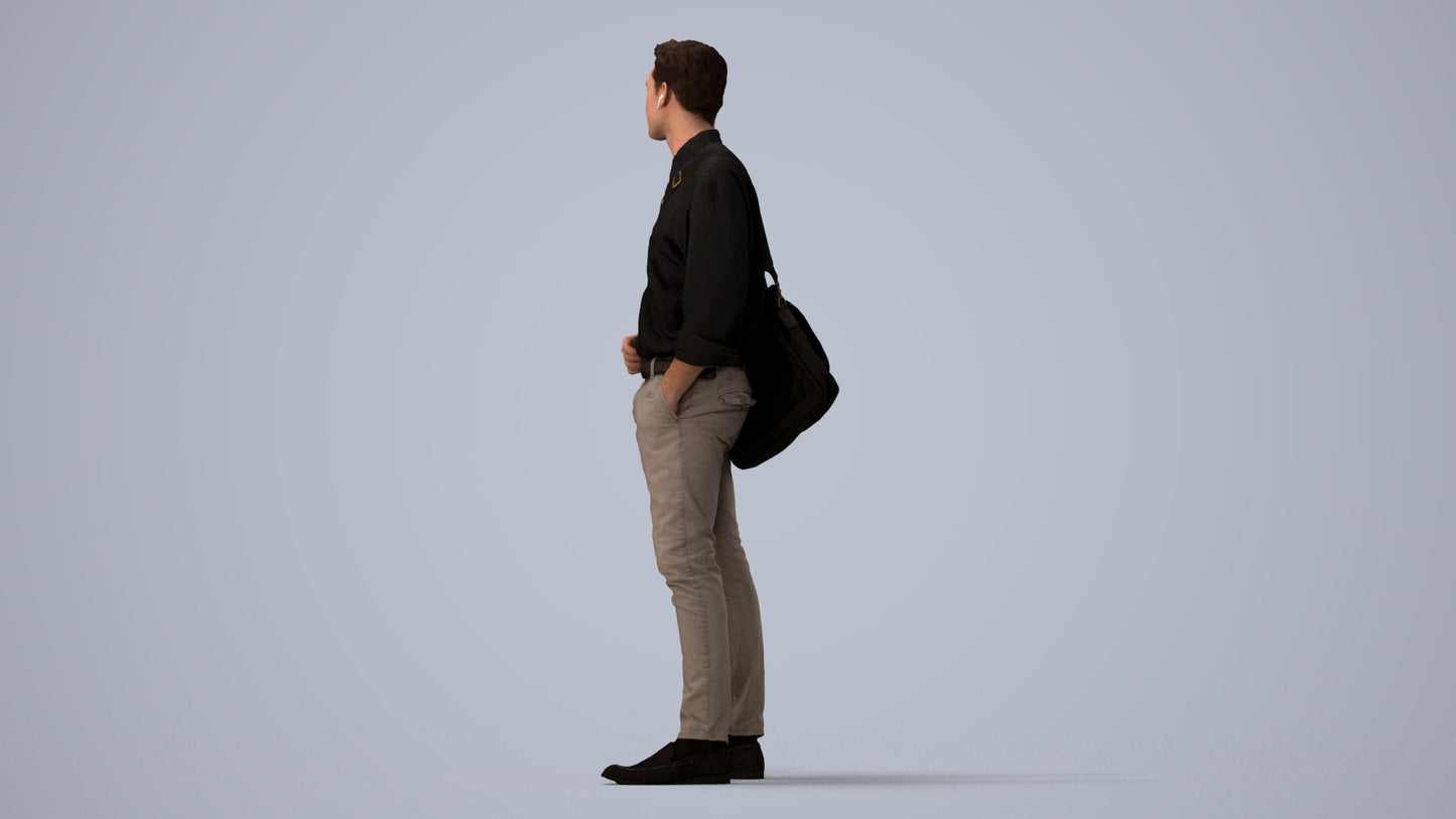 scanned 3D man casual standing, photogrammetry people for Enscape and V-Ray, three-quarter view render