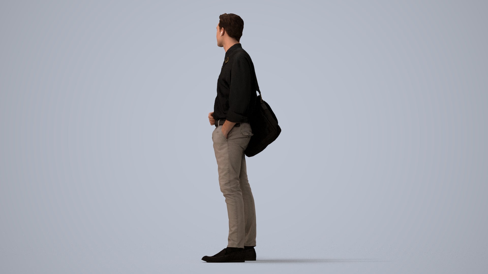 scanned 3D man casual standing, photogrammetry people for Enscape and V-Ray, three-quarter view render