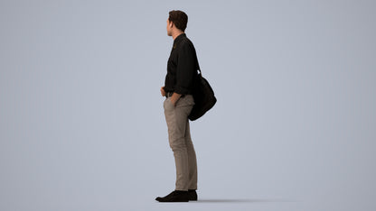 scanned 3D man casual standing, photogrammetry people for Enscape and V-Ray, three-quarter view render