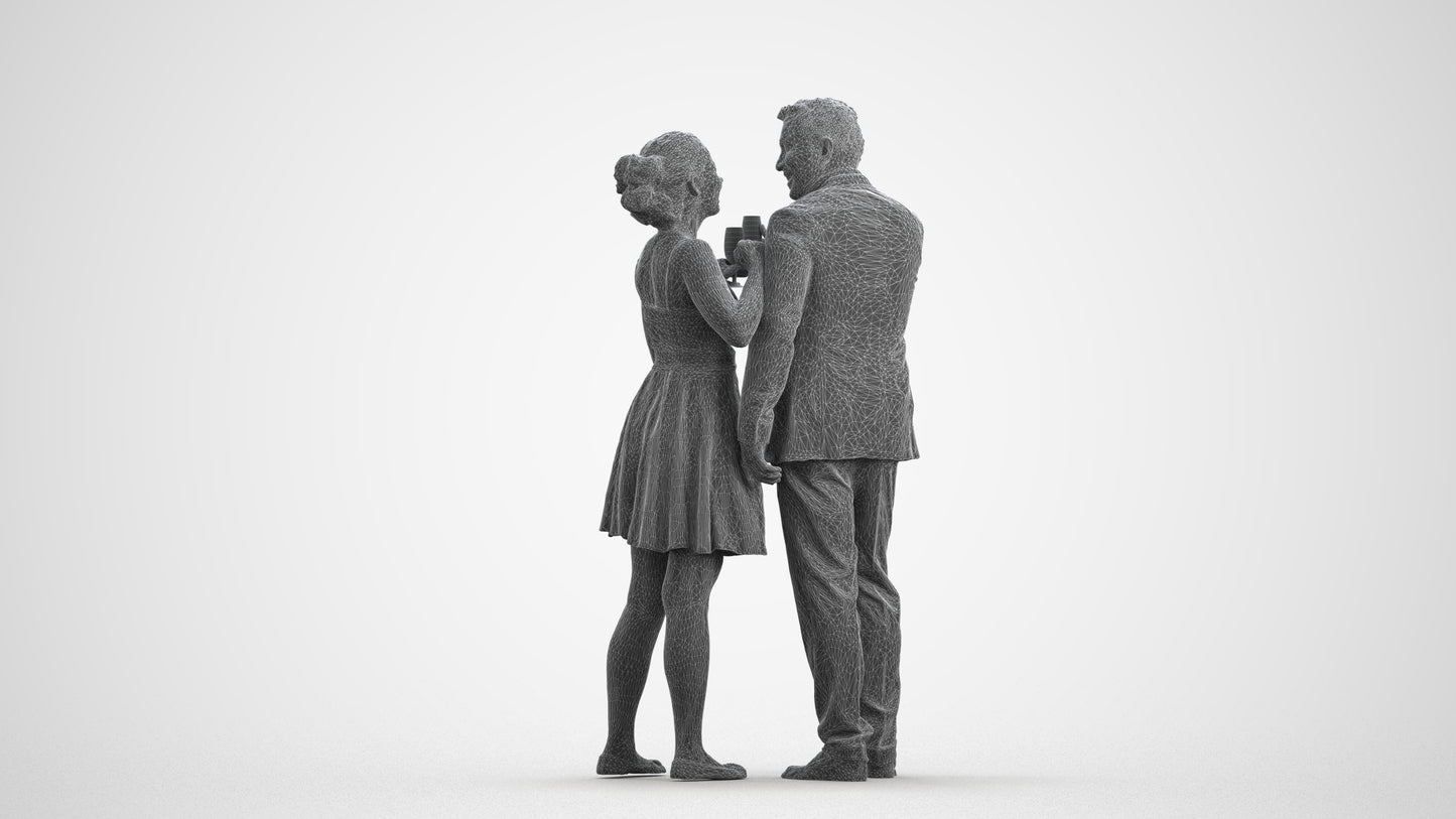 photogrammetry 3D woman formal couple, realistic human model archviz FBX, wireframe front view
