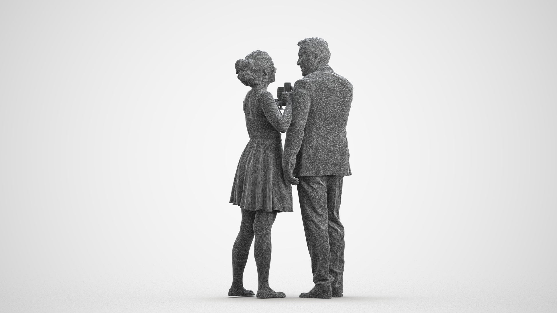 photogrammetry 3D woman formal couple, realistic human model archviz FBX, wireframe front view
