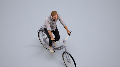 realistic 3D man casual cycling, scanned archviz people for Blender and 3ds Max, back view render