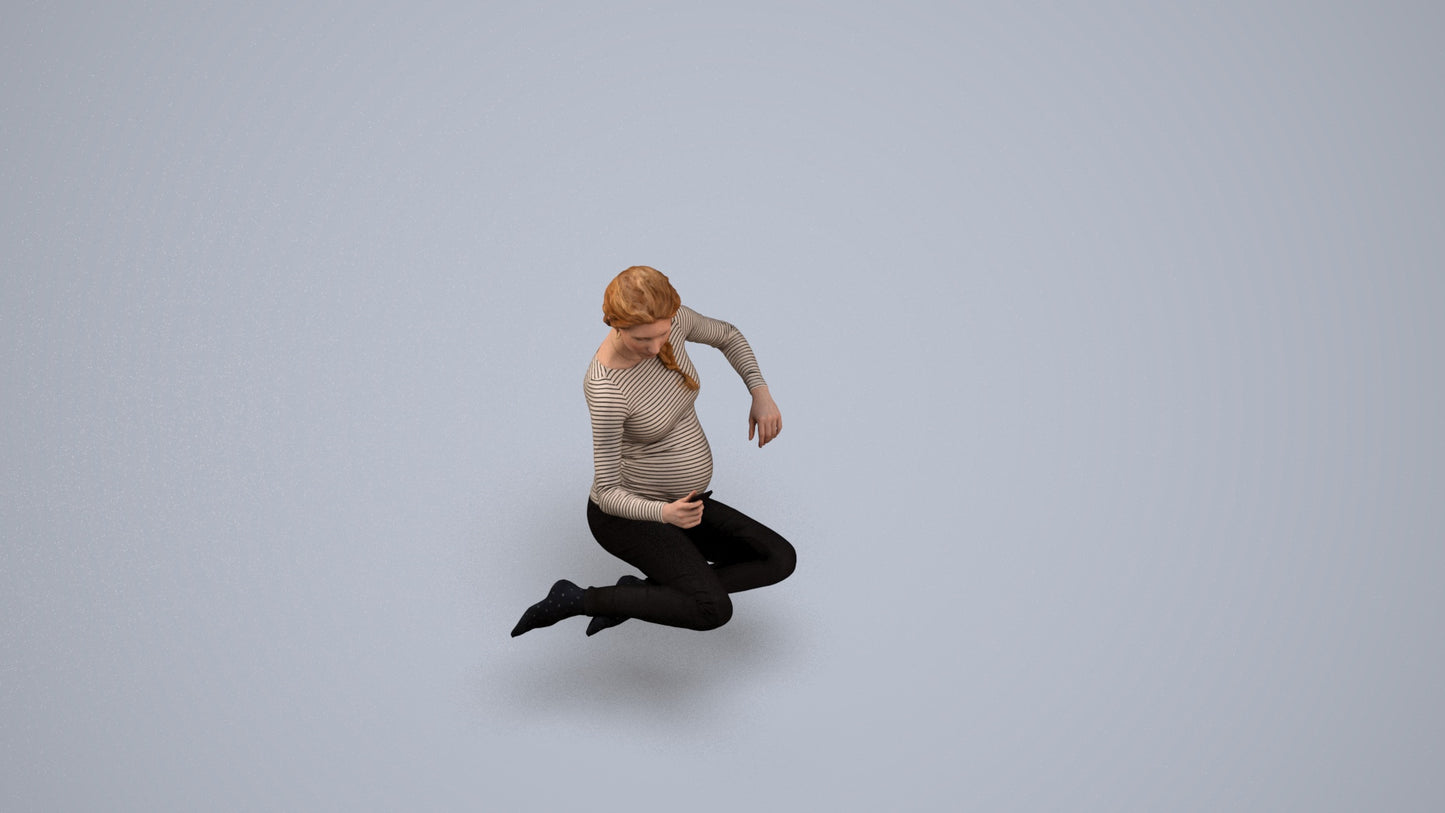 photogrammetry 3D woman casual sitting, realistic human model archviz FBX, back view render
