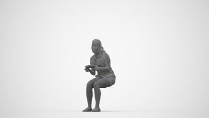 realistic 3D human woman casual sitting, archviz people FBX OBJ for Blender, wireframe back view
