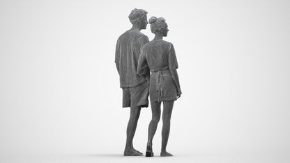 realistic 3D human woman casual couple, archviz people FBX OBJ for Blender, wireframe side view