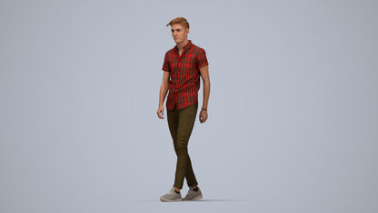 realistic 3D man casual walking, scanned archviz people for Blender and 3ds Max, top-down view render