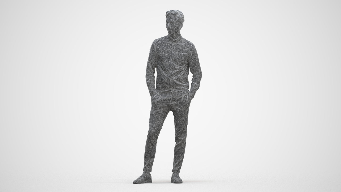 realistic 3D human man casual standing, archviz people FBX OBJ for Blender, three-quarter front view render