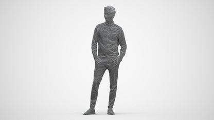 realistic 3D human man casual standing, archviz people FBX OBJ for Blender, three-quarter front view render