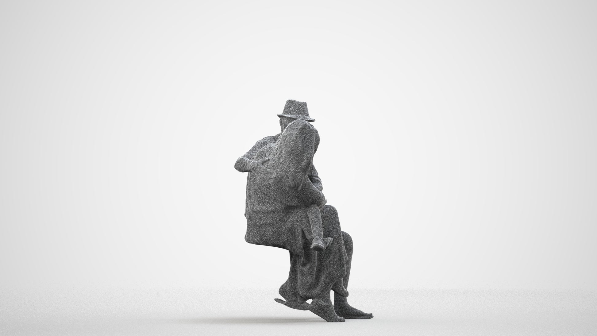 scanned 3D girl kids, photogrammetry people for Enscape and V-Ray, wireframe side view