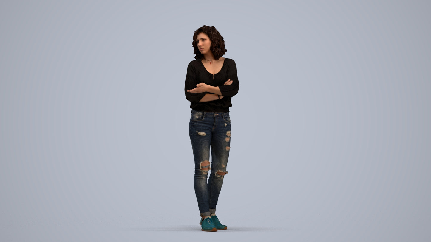 3D people model woman casual walking, scanned human for 3ds Max rendering, standing pose render