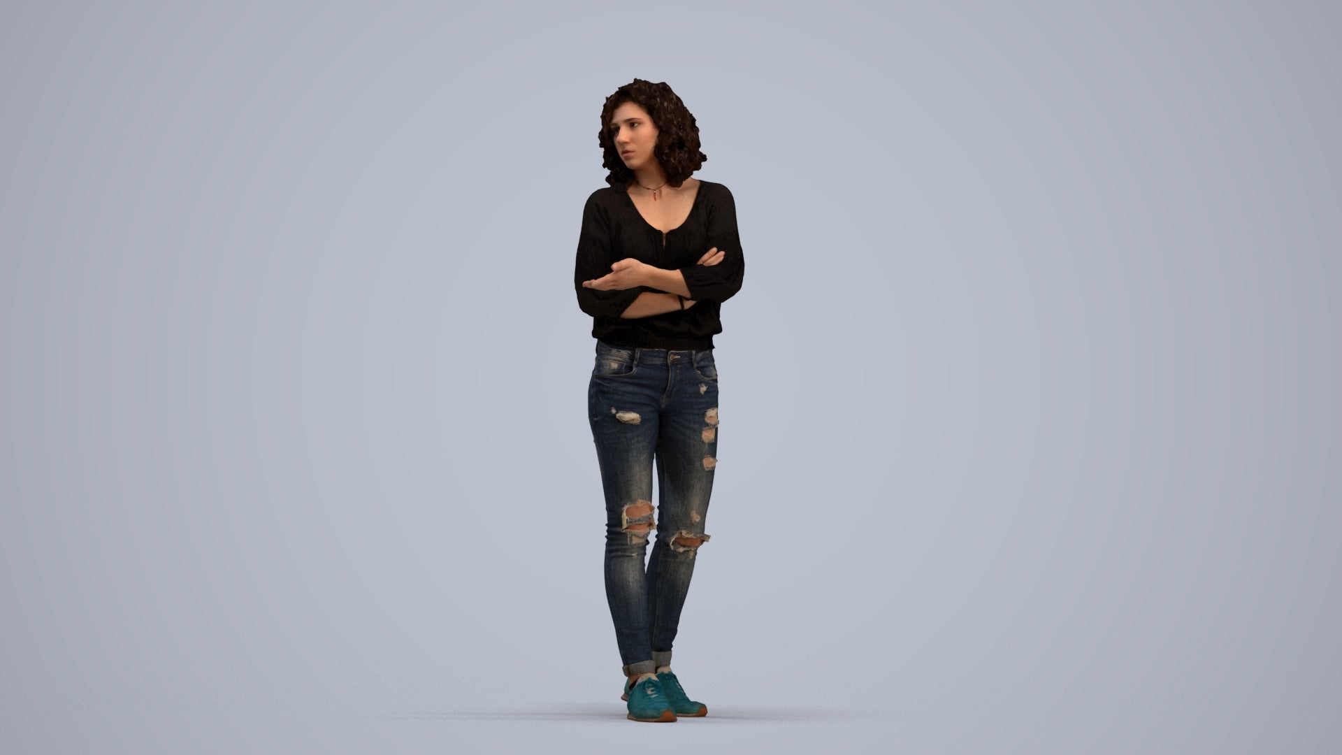 3D people model woman casual walking, scanned human for 3ds Max rendering, standing pose render