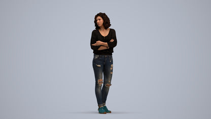 3D people model woman casual walking, scanned human for 3ds Max rendering, standing pose render