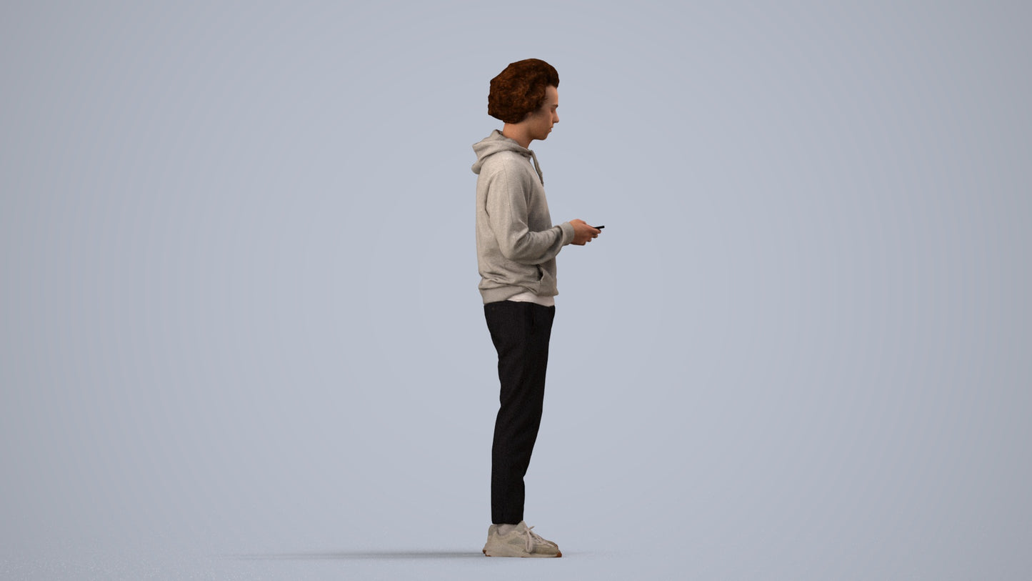 3D people model man casual standing, scanned human for 3ds Max rendering, side view render