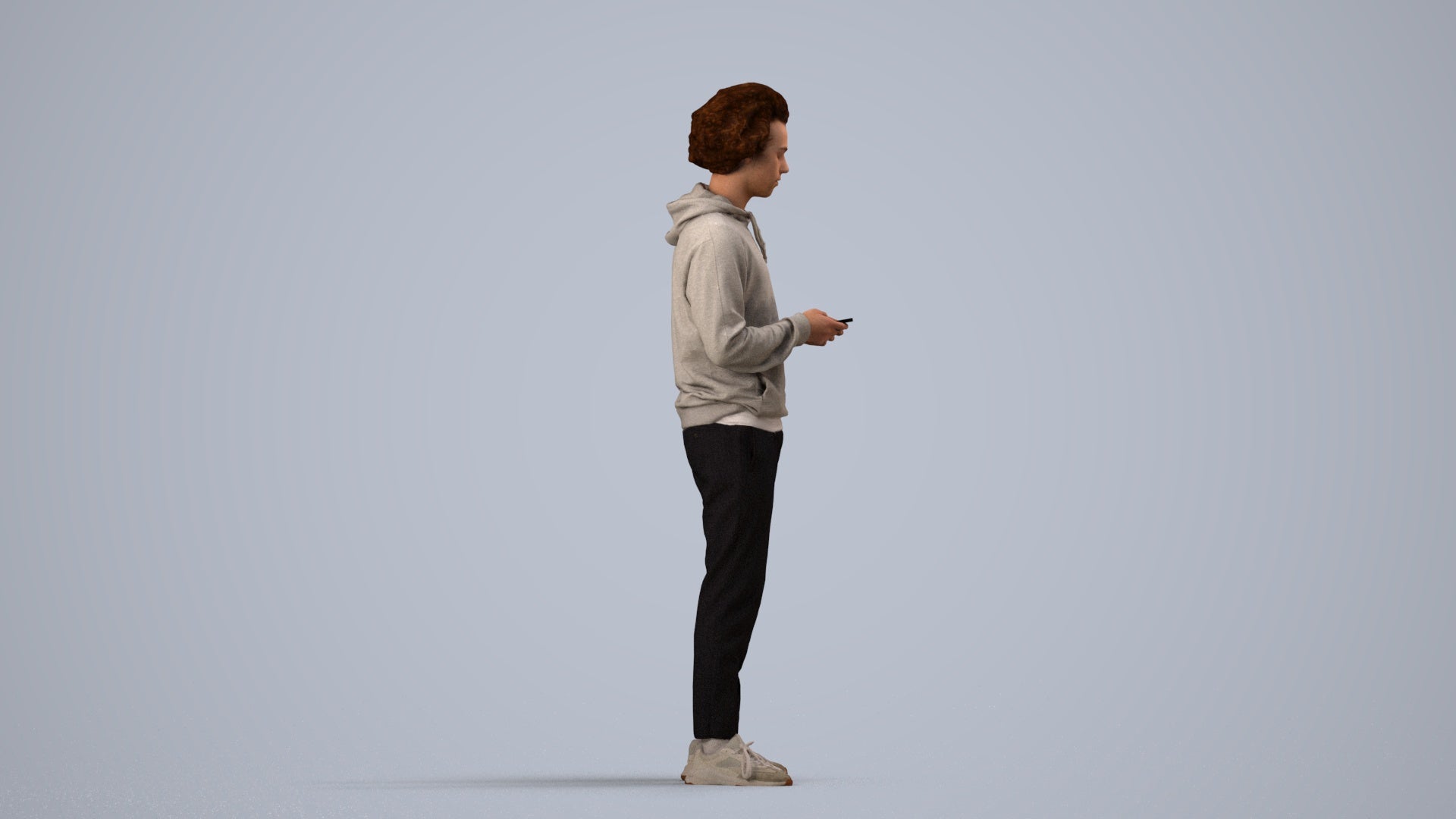 3D people model man casual standing, scanned human for 3ds Max rendering, side view render