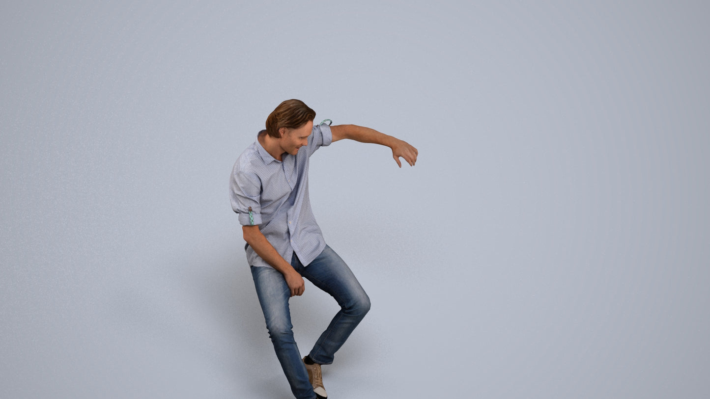 3D human model man casual sitting, photogrammetry scanned person for archviz, back view render