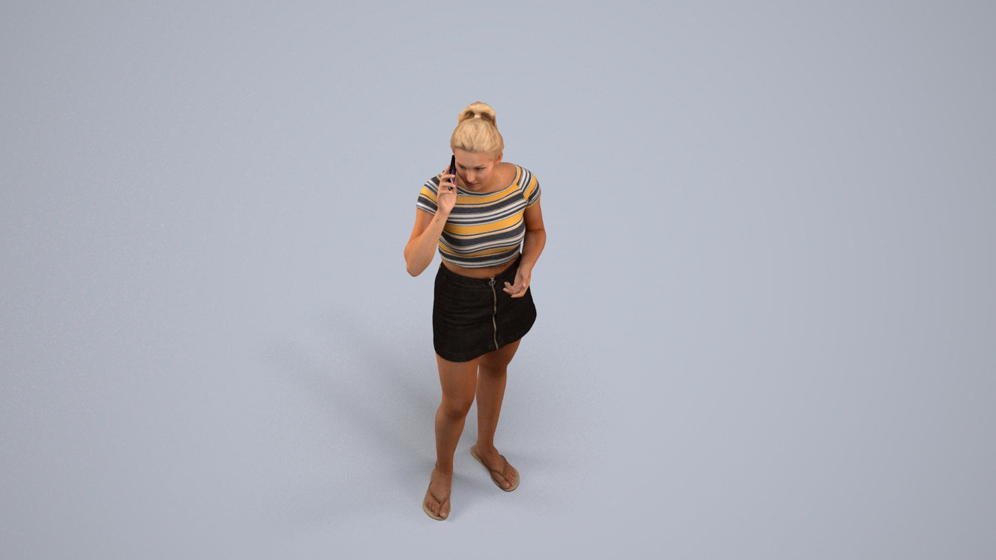 realistic 3D woman casual standing, scanned archviz people for Blender and 3ds Max, back view render
