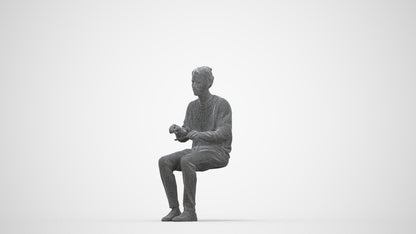 realistic 3D man casual sitting, scanned archviz people for Blender and 3ds Max, wireframe back view