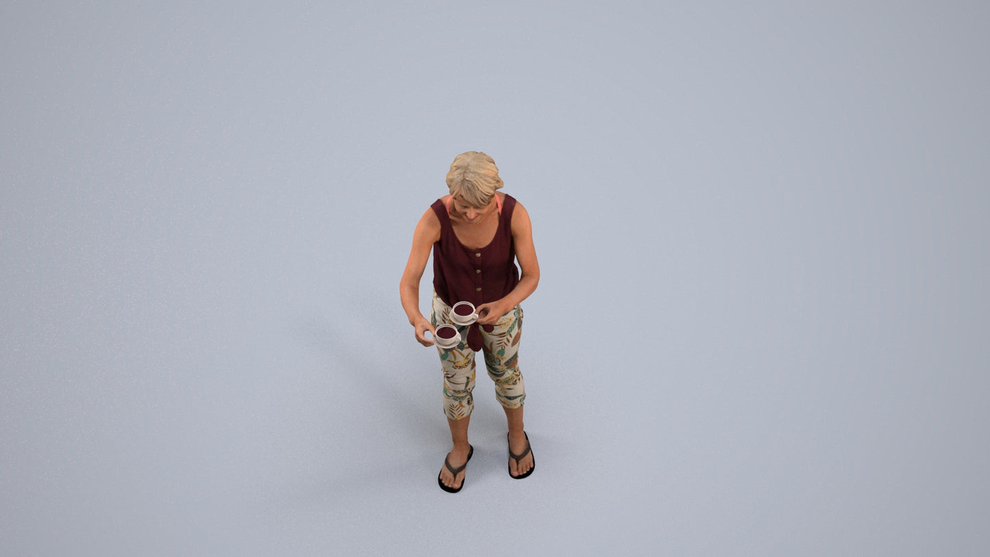 scanned 3D senior woman casual standing, photogrammetry people for Enscape and V-Ray, back view render