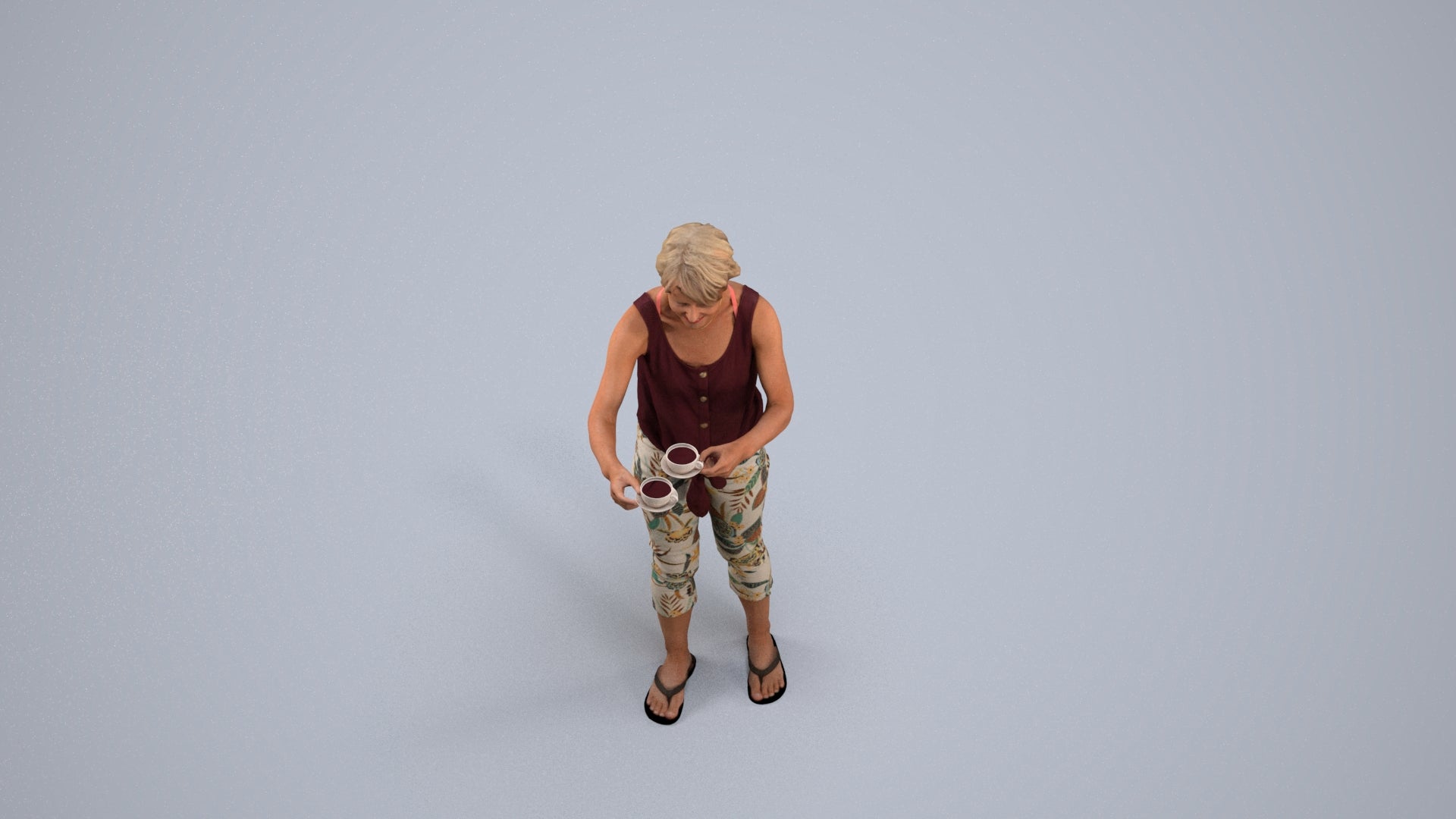scanned 3D senior woman casual standing, photogrammetry people for Enscape and V-Ray, back view render
