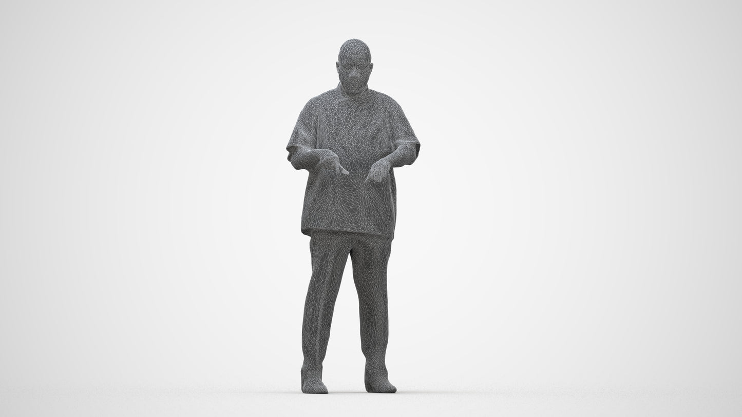 3D scanned man hospitality, photorealistic archviz people for Enscape and SketchUp, wireframe back view