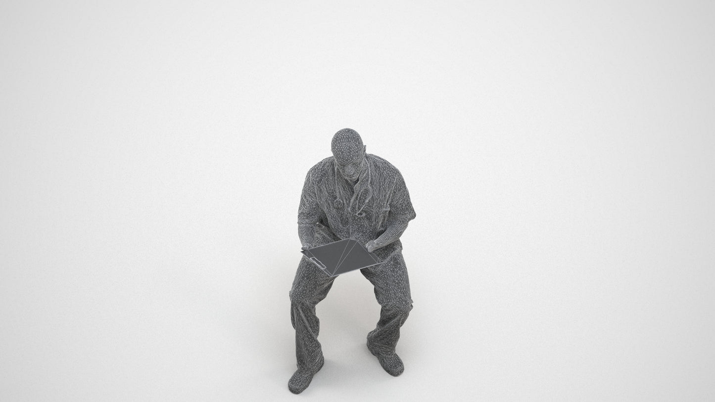 photogrammetry 3D man medical, realistic human model archviz FBX, wireframe three-quarter view