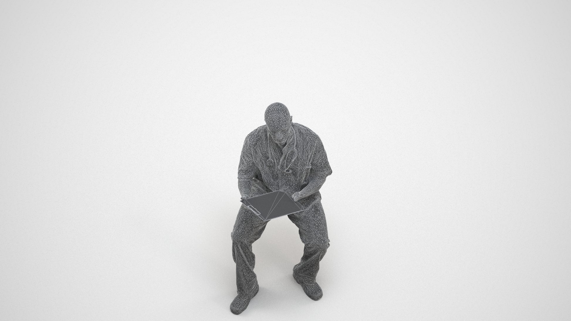 photogrammetry 3D man medical, realistic human model archviz FBX, wireframe three-quarter view