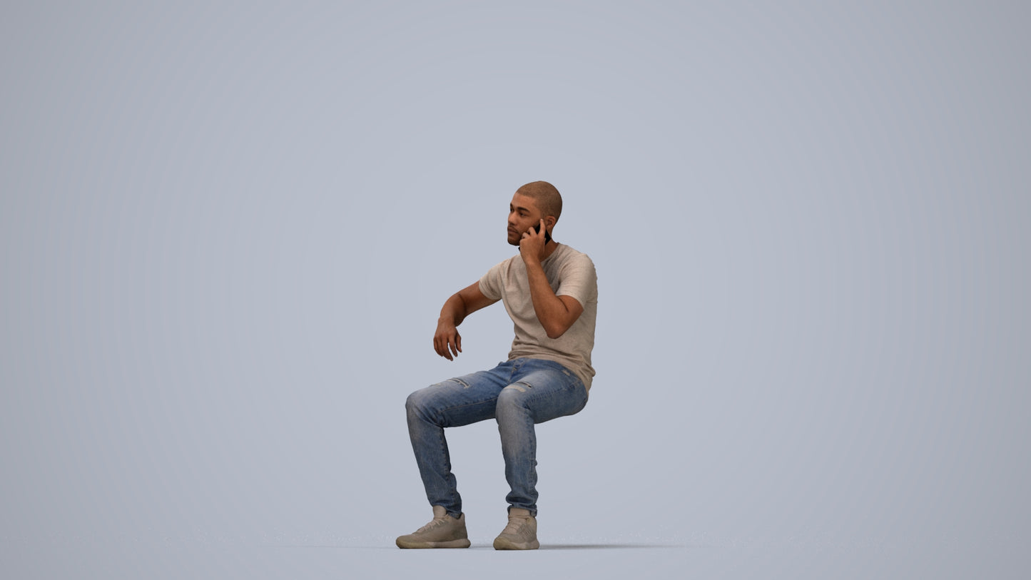 realistic 3D human man casual sitting, archviz people FBX OBJ for Blender, top-down view render