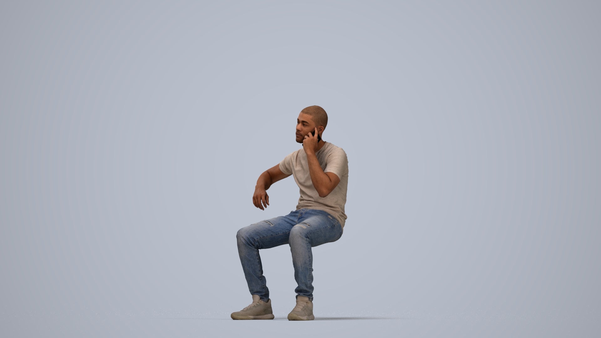 realistic 3D human man casual sitting, archviz people FBX OBJ for Blender, top-down view render