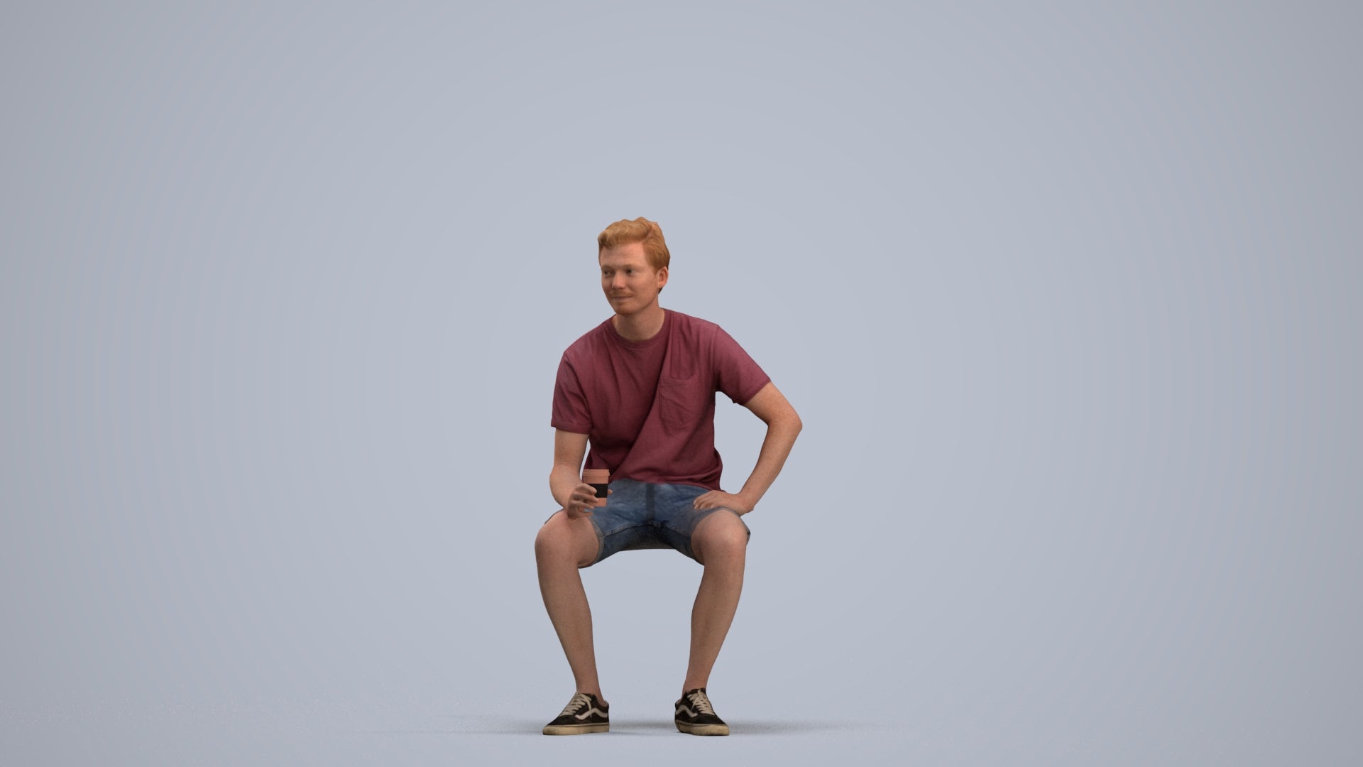 realistic 3D man casual sitting, scanned archviz people for Blender and 3ds Max, standing pose render