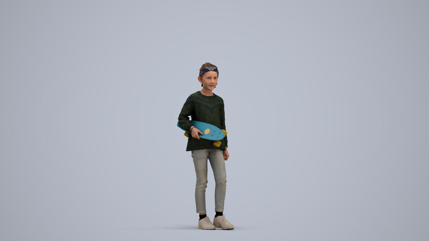 realistic 3D girl casual kids, scanned archviz people for Blender and 3ds Max, standing pose render