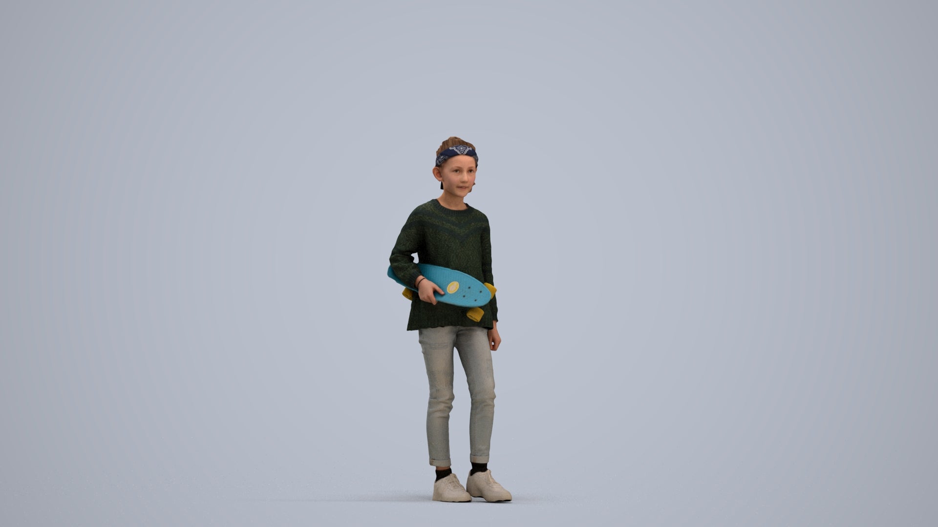 realistic 3D girl casual kids, scanned archviz people for Blender and 3ds Max, standing pose render
