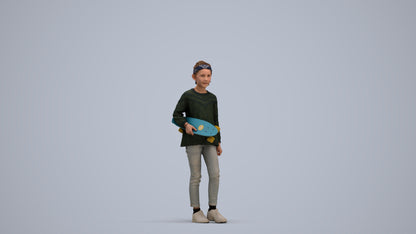 realistic 3D girl casual kids, scanned archviz people for Blender and 3ds Max, standing pose render