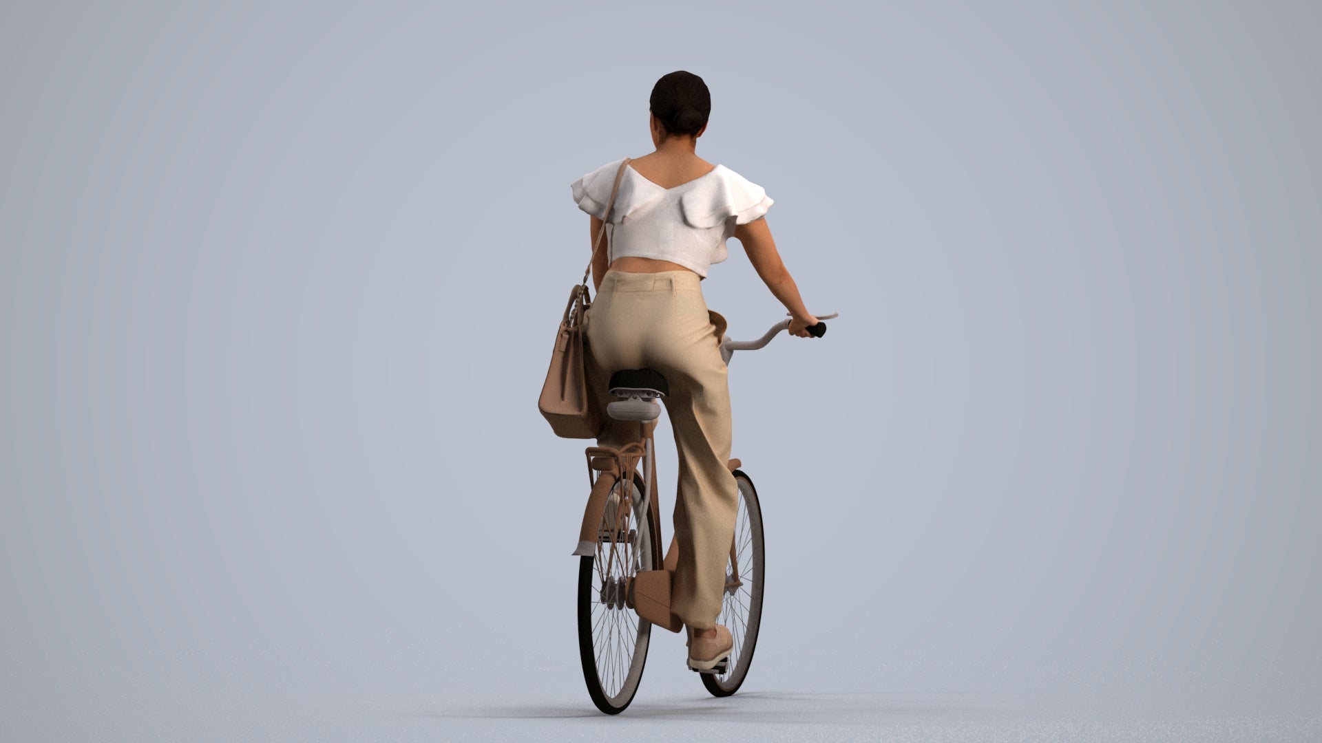 3D scanned woman cycling business, photorealistic archviz people for Enscape and SketchUp, front view render