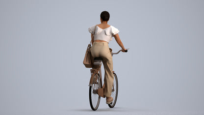 3D scanned woman cycling business, photorealistic archviz people for Enscape and SketchUp, front view render