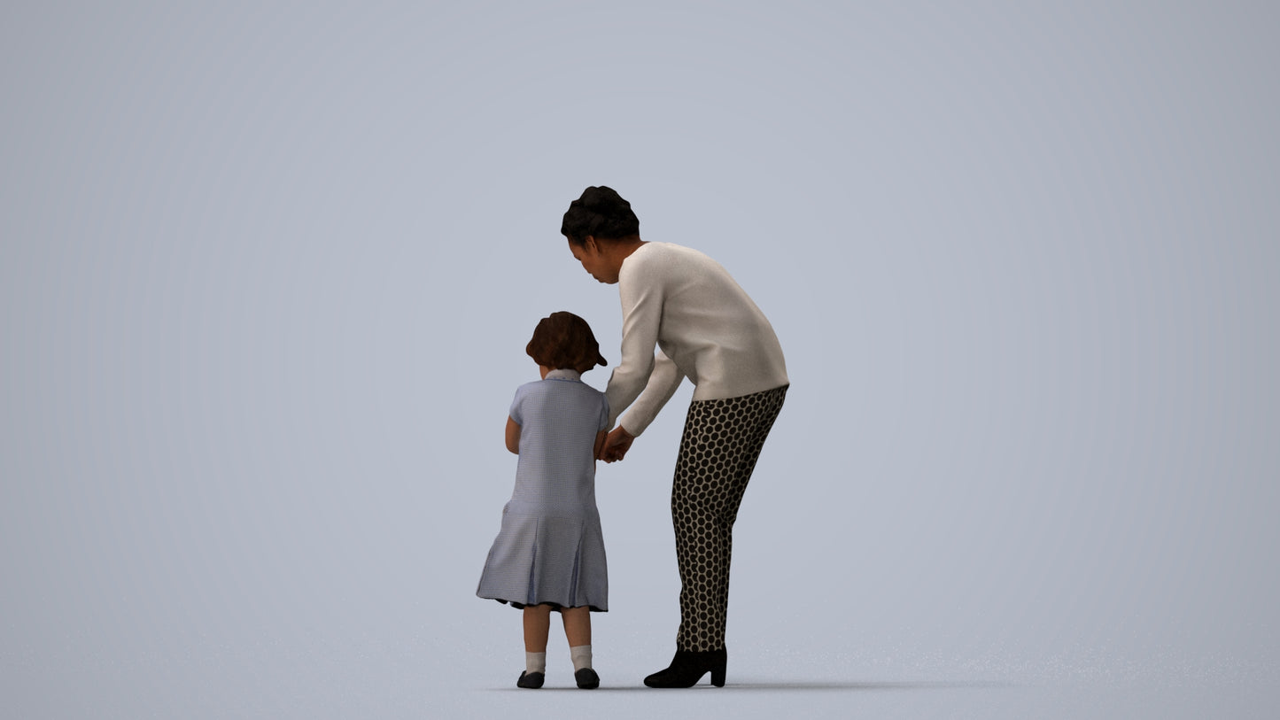 3D people model girl kids, scanned human for 3ds Max rendering, three-quarter view render