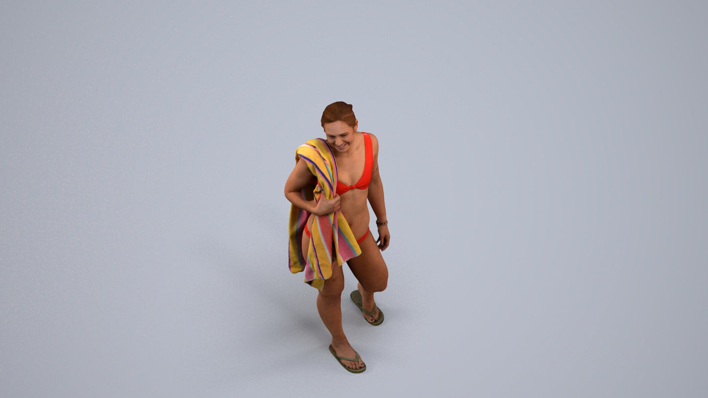 realistic 3D woman pool, scanned archviz people for Blender and 3ds Max, back view render