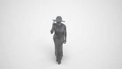 3D human model woman casual standing, photogrammetry scanned person for archviz, wireframe three-quarter view