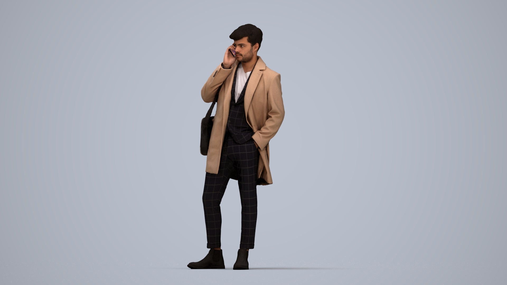 realistic 3D people man business standing, render-ready for V-Ray and Corona, FBX OBJ, top-down view render