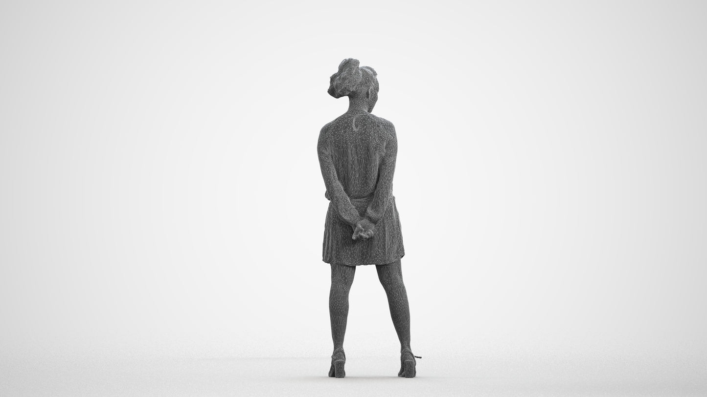 3D people model woman casual standing, scanned human for 3ds Max rendering, wireframe front view