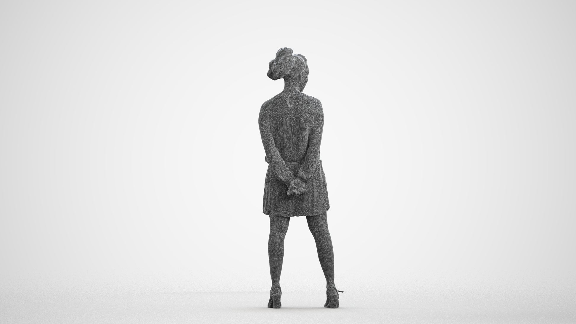 3D people model woman casual standing, scanned human for 3ds Max rendering, wireframe front view