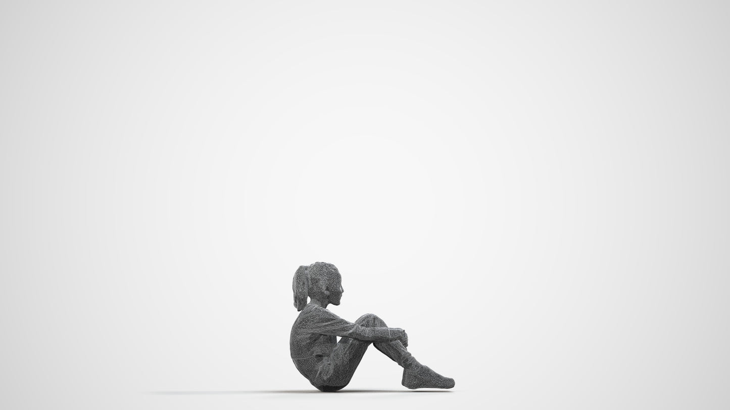 realistic 3D girl casual kids, scanned archviz people for Blender and 3ds Max, wireframe side view