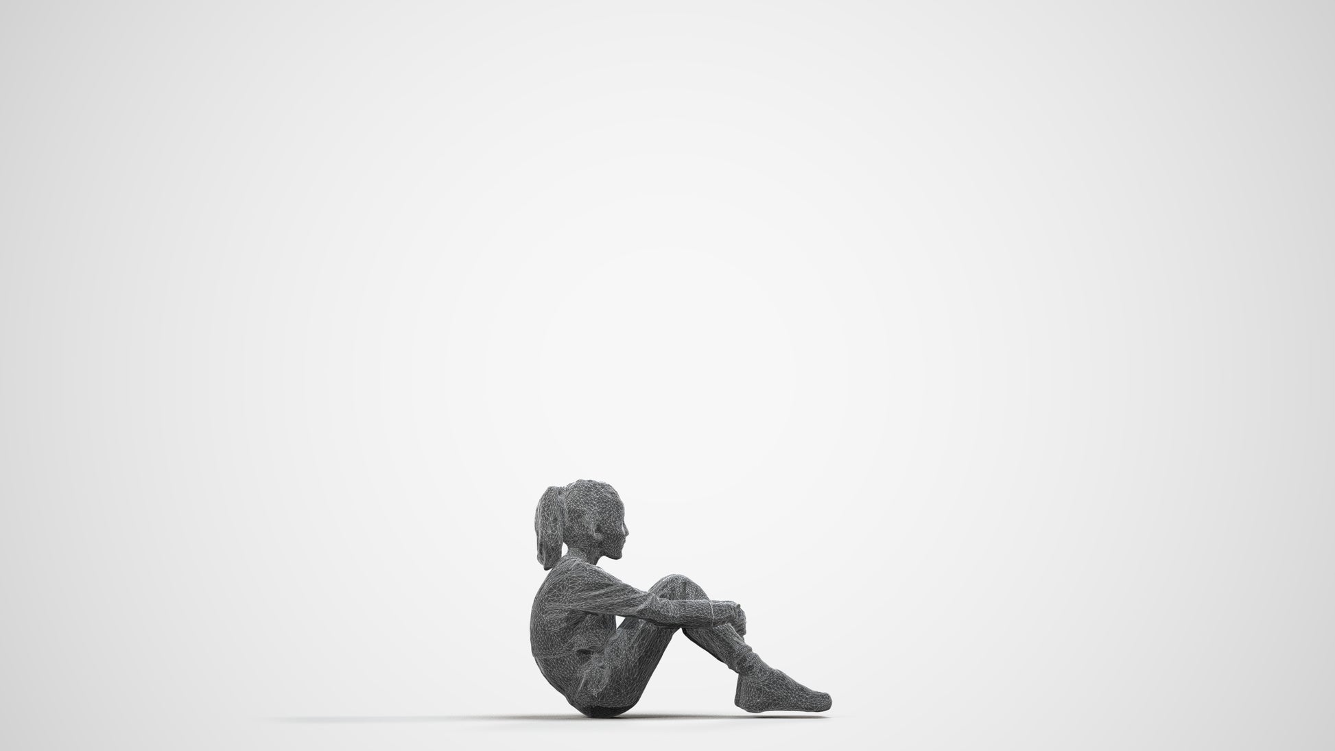 realistic 3D girl casual kids, scanned archviz people for Blender and 3ds Max, wireframe side view