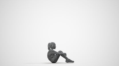 realistic 3D girl casual kids, scanned archviz people for Blender and 3ds Max, wireframe side view